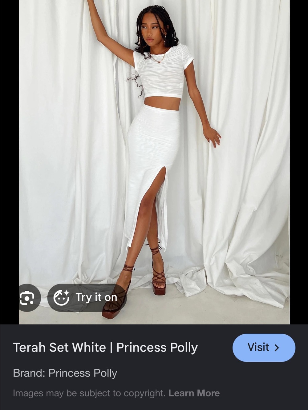 Princess Polly White Ribbed Maxi Skirt with Side Slit